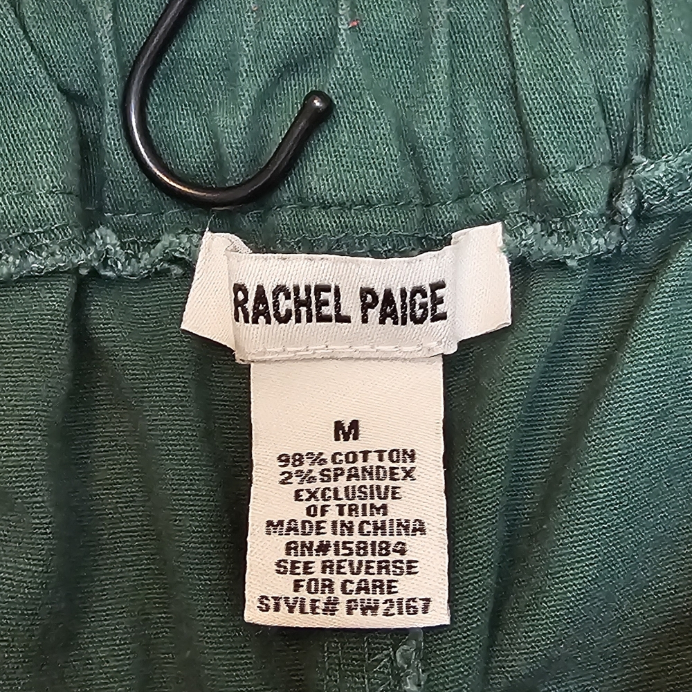Rachel Paige Green Cargo Pants Size M Wide Leg Contrast Stitch Cotton Stretch - Picture 2 of 5